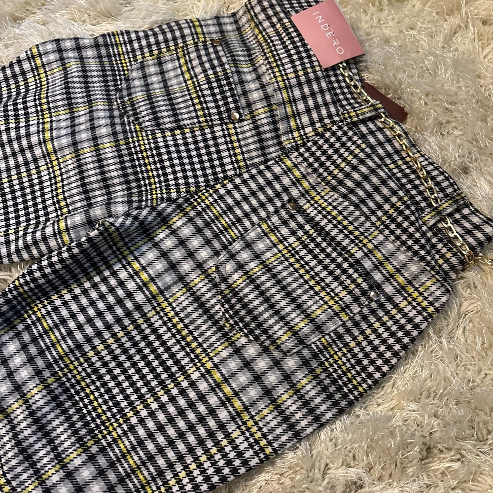 Indigo Plaid Pants with Yellow Accents